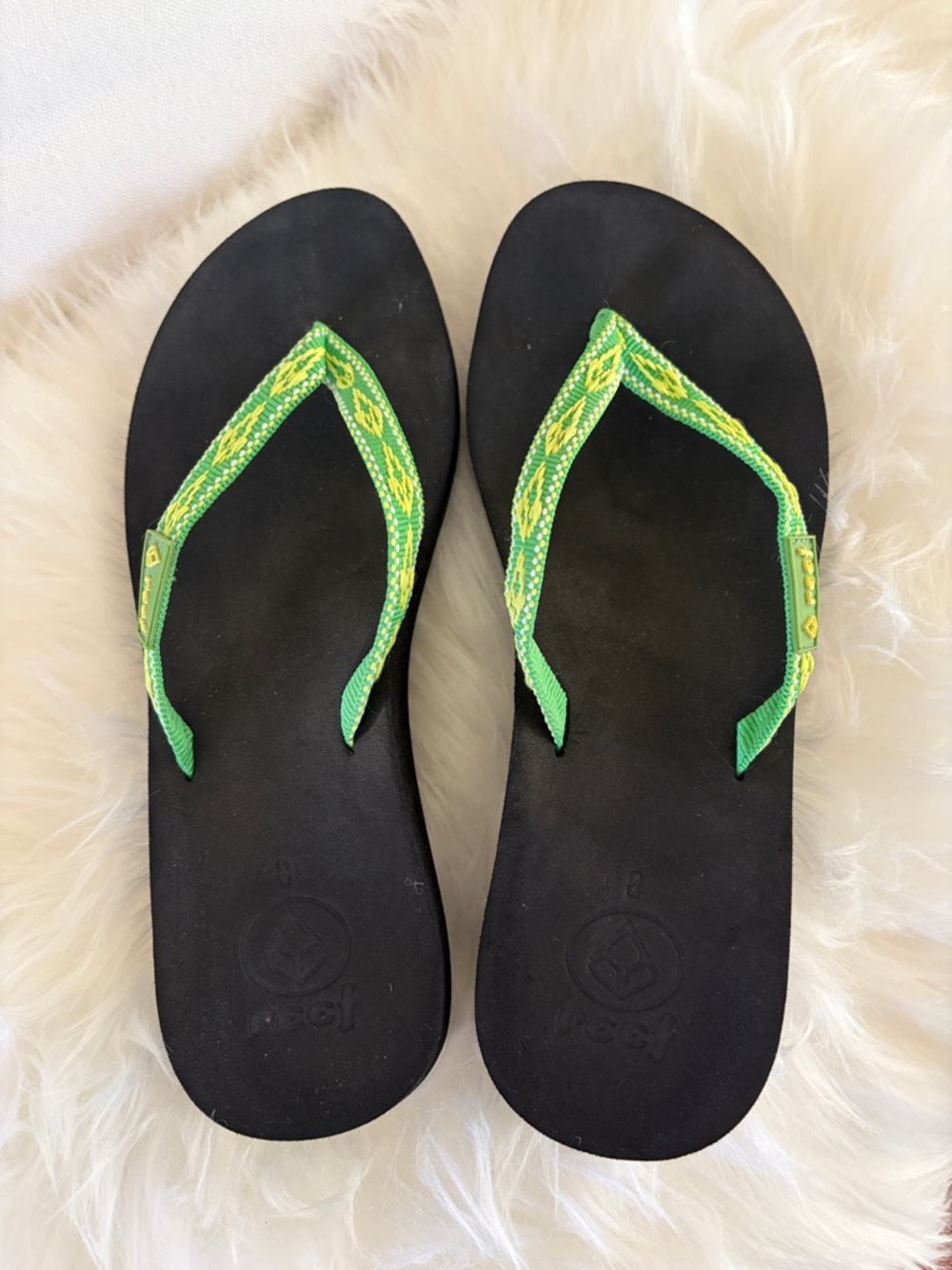 Reef Women's Black Sandals with Green Patterned Straps